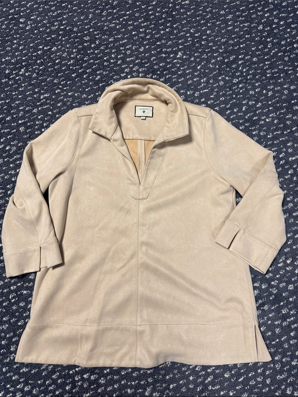 Tuckernuck Beige Suede Open V Tunic Pullover